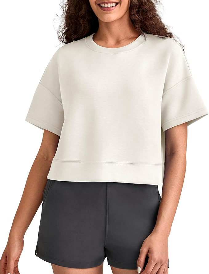 G4Free Smoofit Modal Soft Boxy Tee Shirts Women Short Sleeve Drop Shoulder Crew Neck Basic Crop T... | Amazon (US)