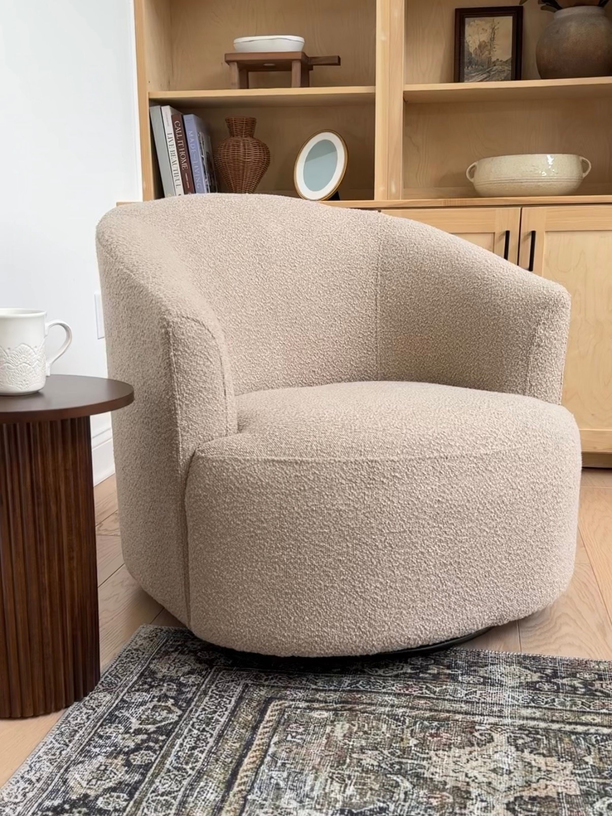 The perfect side/accent chair! I got this boucle swivel chair a year ago and it still looks good as new!

#LTKHome