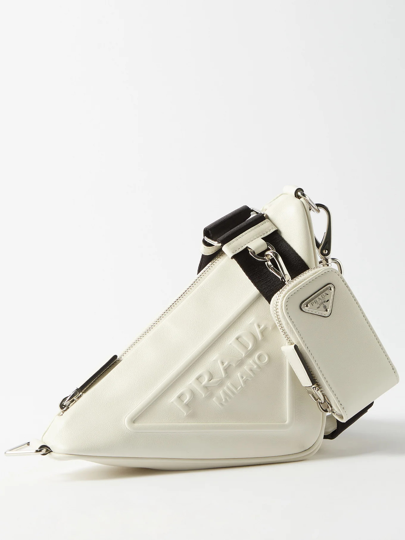 Triangle debossed-logo leather cross body bag | Matches (UK)