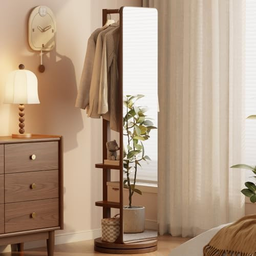 WoodsWhisper Full Length Mirror Coat Rack Solid Wood Floor Mirror 66"x12" Full Length Mirror with... | Amazon (US)