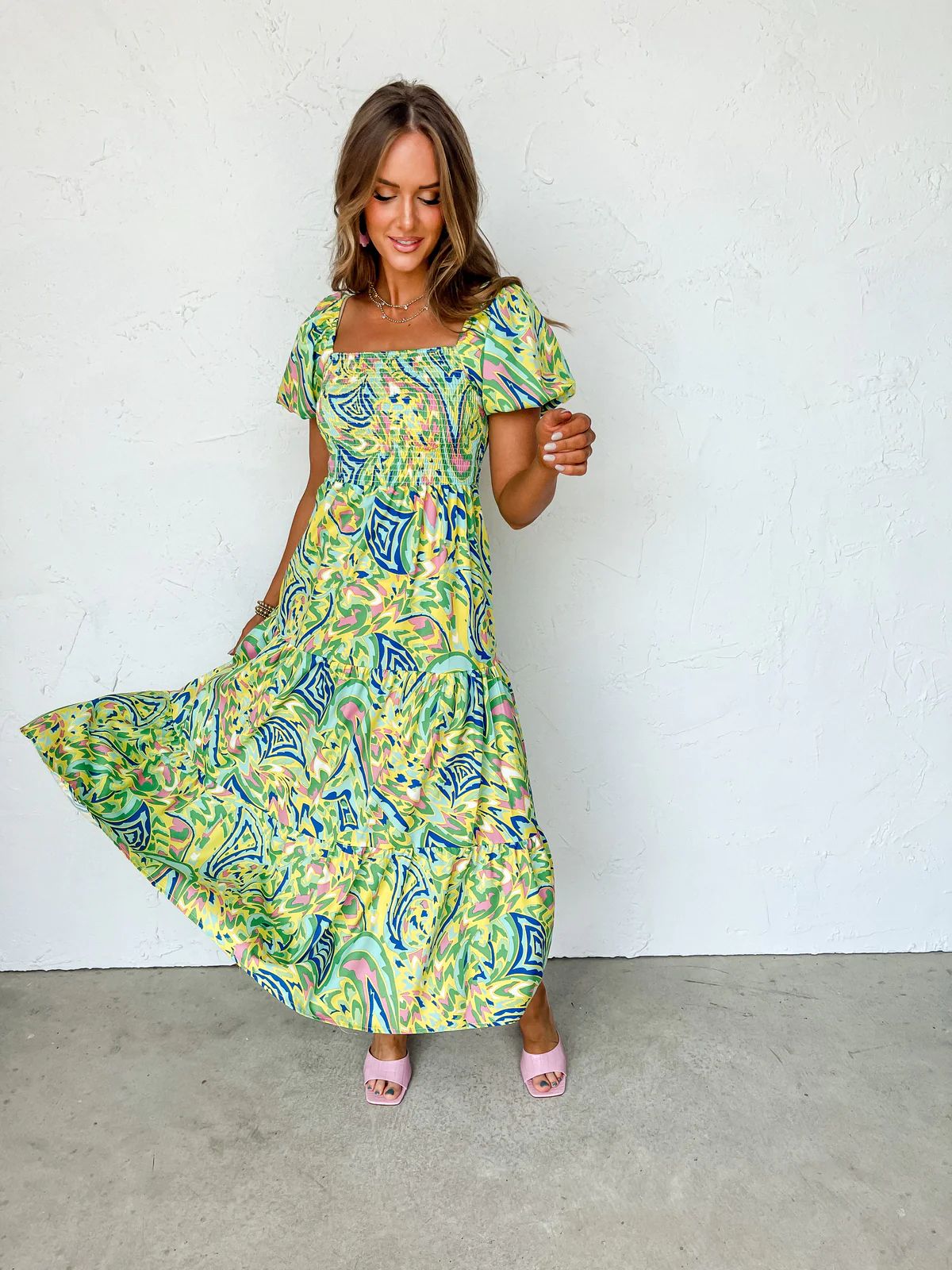 Stealing Glances Smocked Tiered Midi Dress | Ruthie Grace