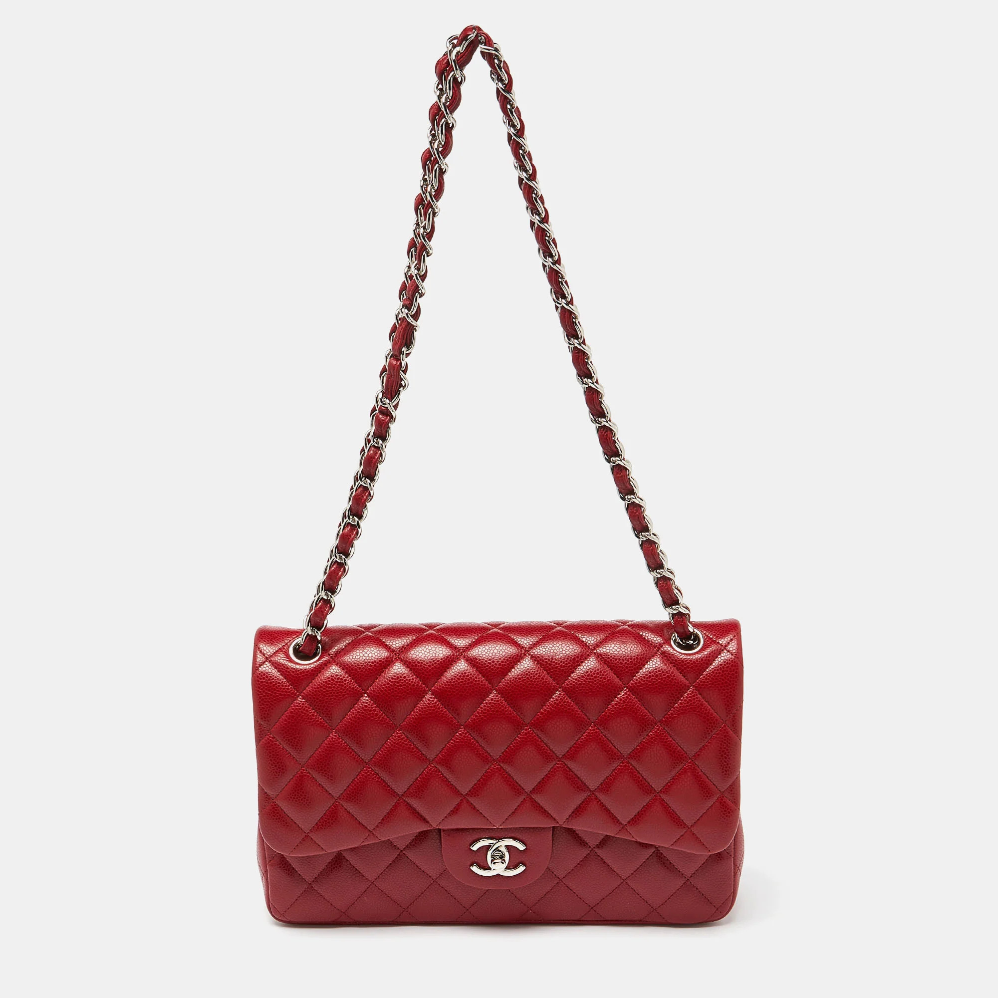 Chanel Red Quilted Caviar Leather Jumbo Classic Double Flap Bag | Shop Simon