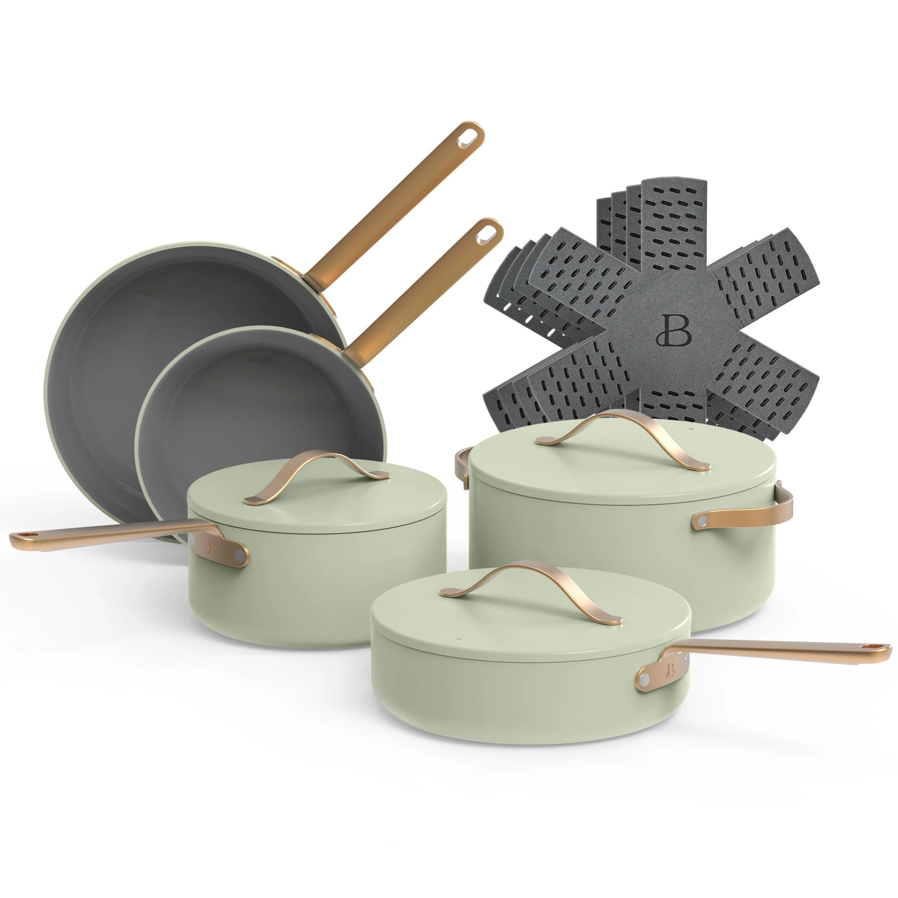 Beautiful 12pc Ceramic Non-Stick Cookware Set, Sage Green by Drew Barrymore | Walmart (US)