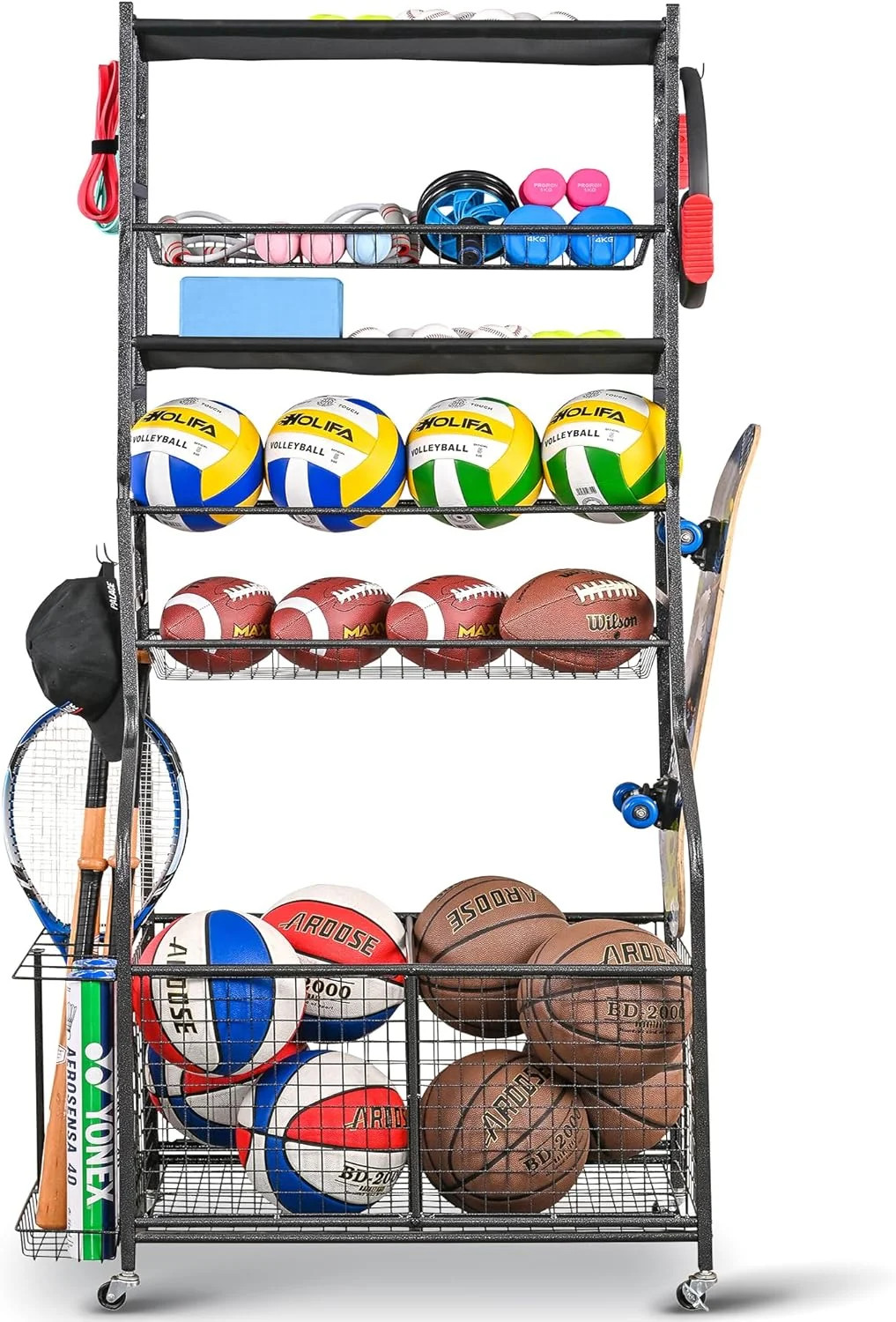 DONFU Sports Equipment Garage Organizer,Garage Ball Storage for Sports Gear and Toys, Rolling Bal... | Walmart (US)