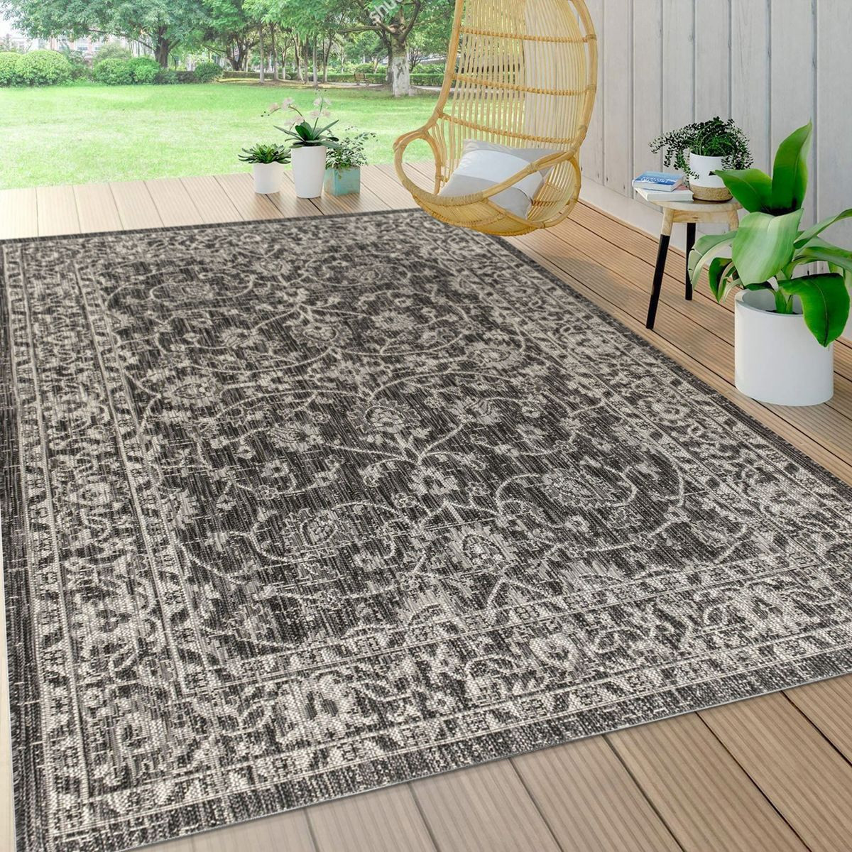 Palazzo Vine and Border Textured Weave Indoor/Outdoor Area Rug  - JONATHAN Y | Target