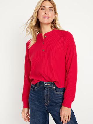 Plush Waffle-Knit Henley Top for Women | Old Navy (US)