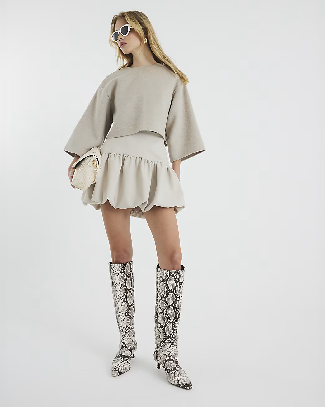 Cream Bubble Hem Mini Skirt | River Island UK & IE