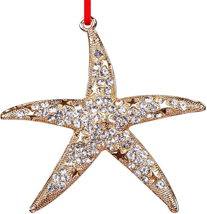 D4DREAM Starfish Christmas Ornament - Metal Gold Starfish Ornaments for Christmas Tree Beach Them... | Amazon (US)