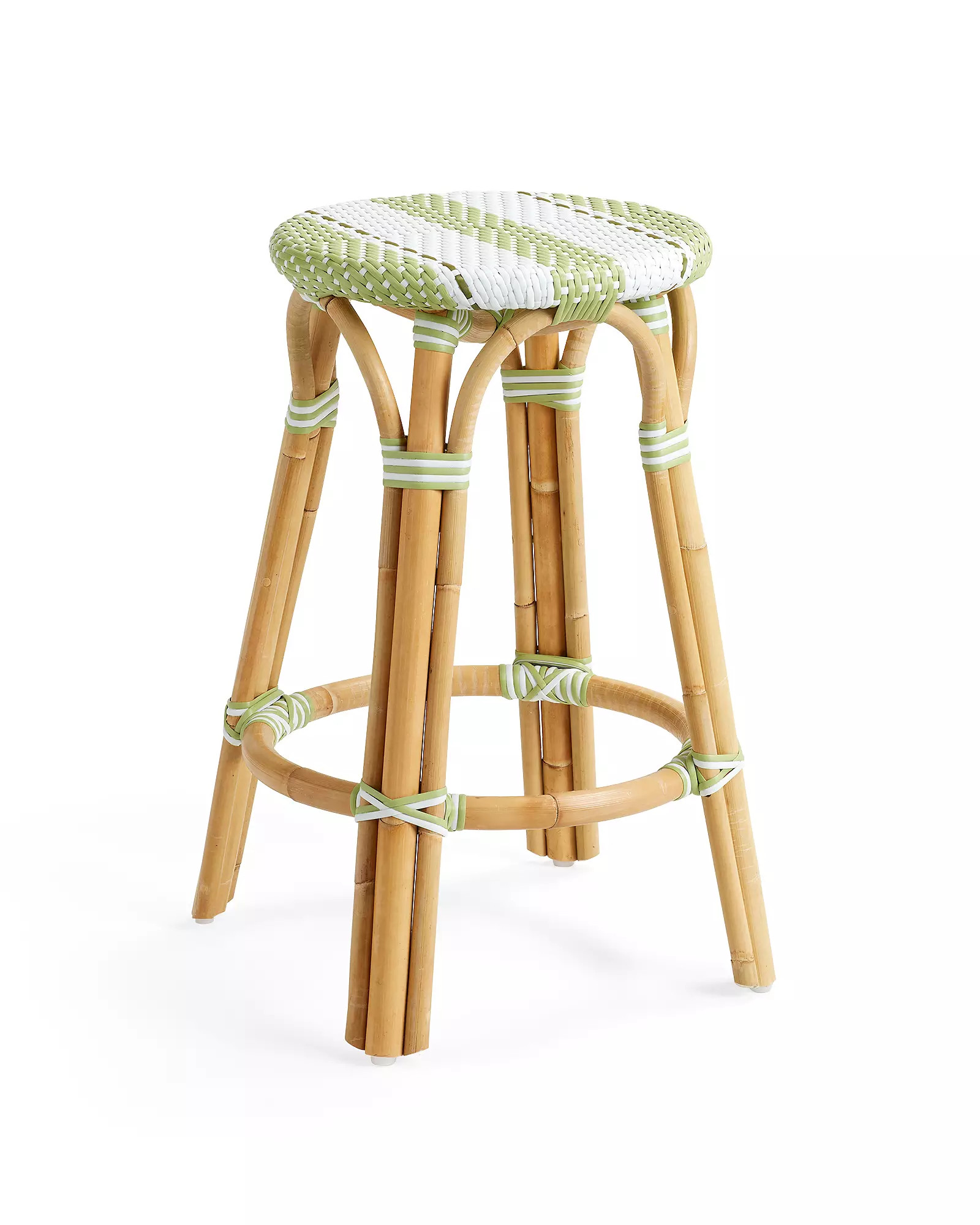 Riviera Rattan Bistro Stripe Backless Counter Stool | Serena and Lily