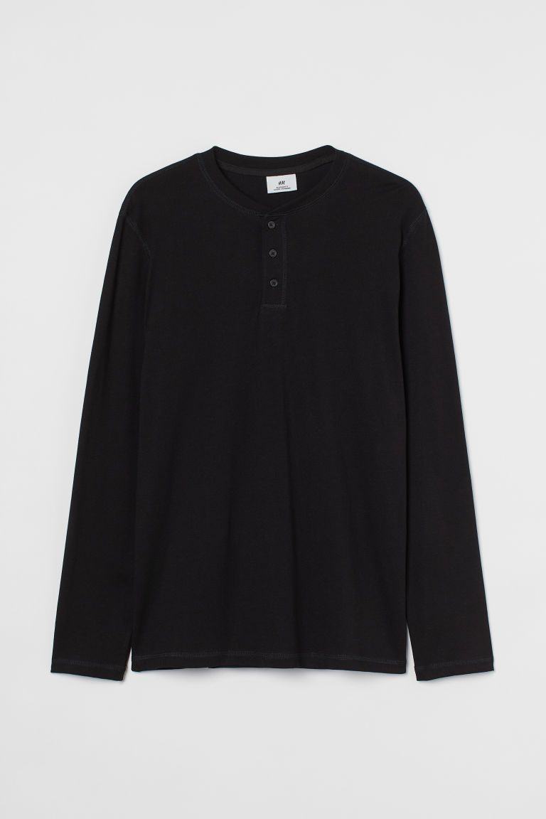 H & M - Regular Fit Henley Shirt - Black | H&M (US)