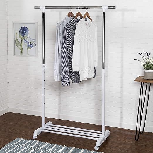 Honey-Can-Do GAR-03265 Adjustable Expandable Garment Rack with Locking Wheels, 34 to 53-Inches,Wh... | Amazon (US)