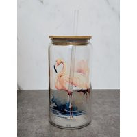 Beautiful Pink Flamingo Glass Tumbler, Iced Coffee Cup, Tea Glass, Design, Water | Etsy (US)