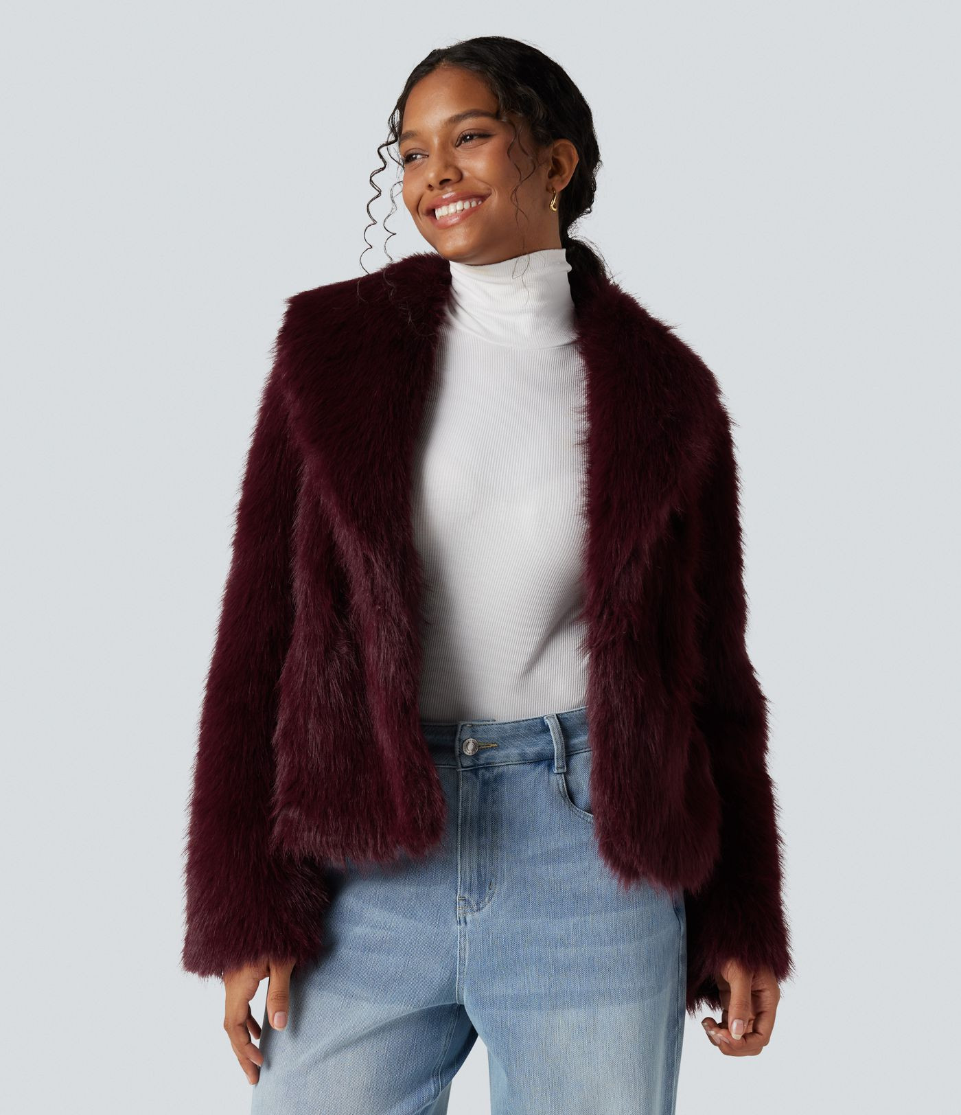 Women’s Lapel Long Sleeve Casual Faux Fur Coat with Pockets - Halara | HALARA