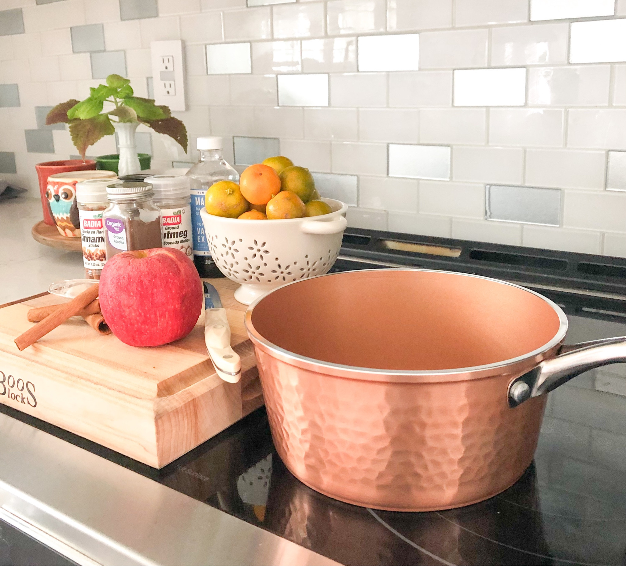 The makings of a fall simmer pot… smells sooo good!
Copper pot looks pretty on the stovetop 🤩
Use what you have on hand - apples, oranges, cinnamon sticks, vanilla, nutmeg, cloves

#LTKfindsunder50 #LTKhome #LTKSeasonal