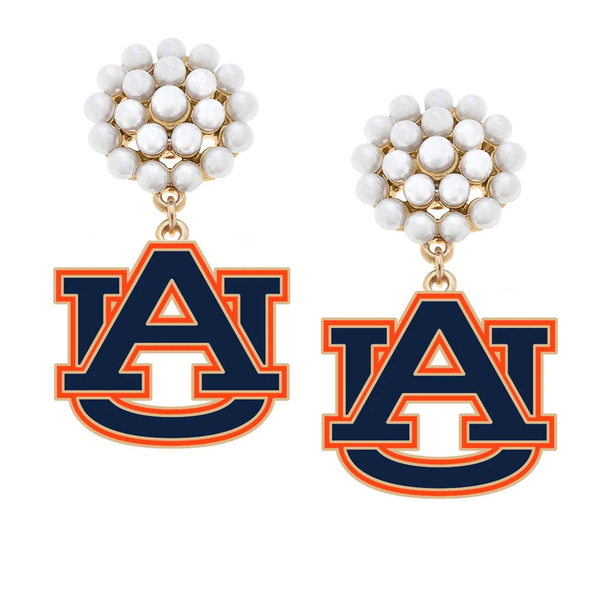 Auburn University Logo Pearl Cluster Enamel Drop Earrings in Burnt Orange & Navy | CANVAS