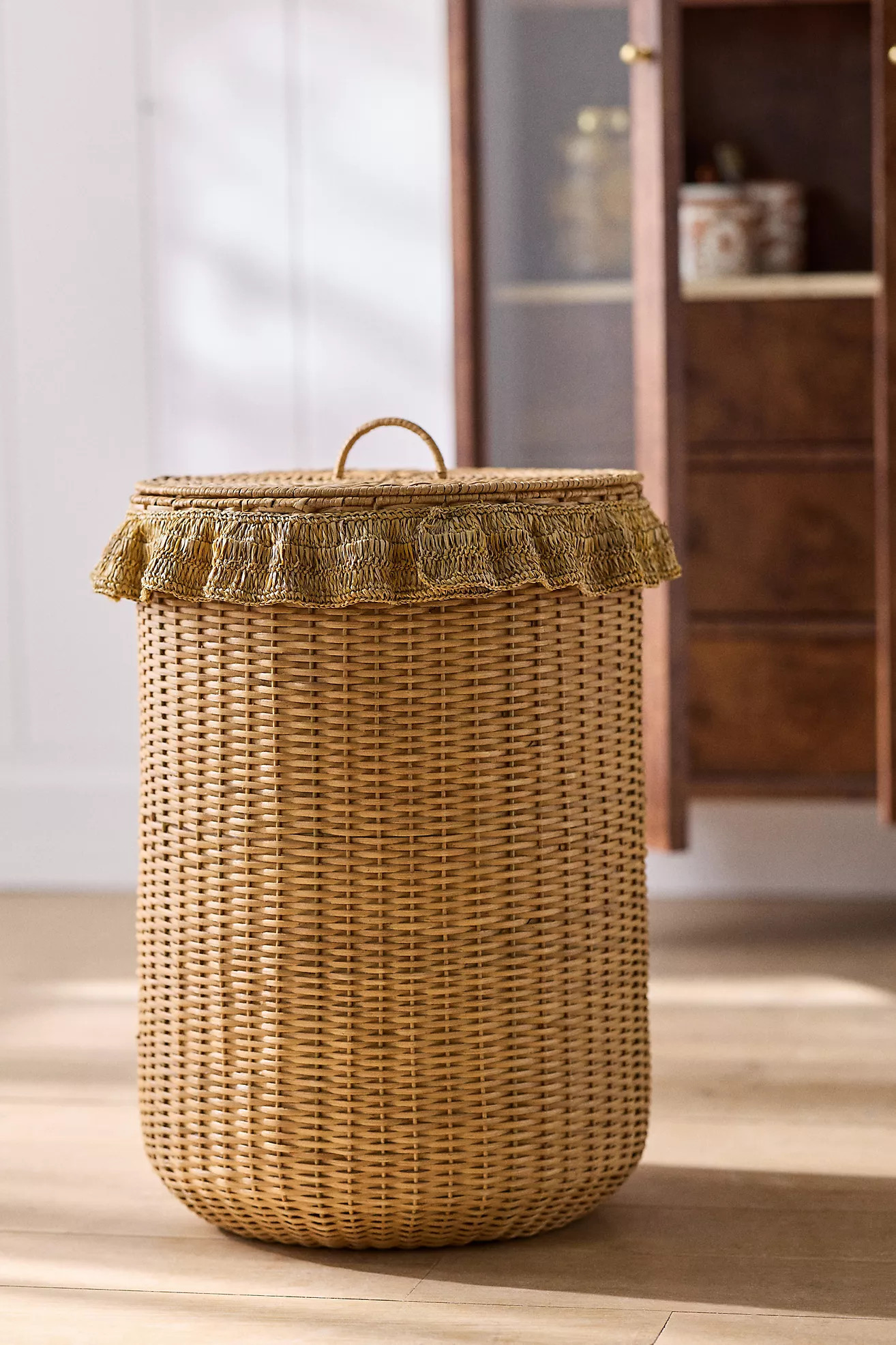 Estelle Ruffle Rattan Hamper | Anthropologie (US)