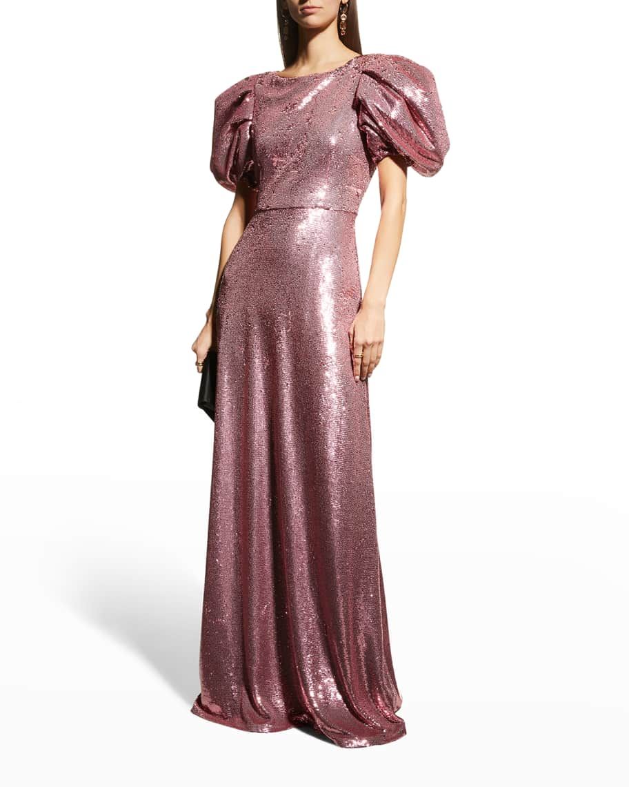 Carolina Herrera Sequin Puff Sleeve Gown | Neiman Marcus