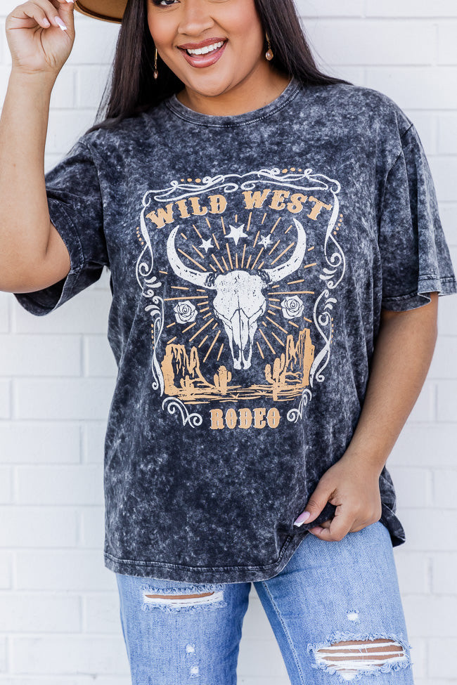 Longhorn Black Acid Wash Oversized Graphic Tee | Pink Lily