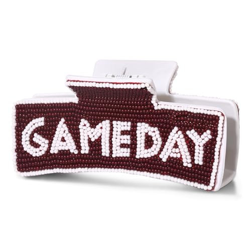 Beaded Game Day Hair Claw Clip for Women Large Football Hair Clips Sports Team Fan Football Mom Accessories Game Day Outfits (Burgundy White) | Amazon (US)