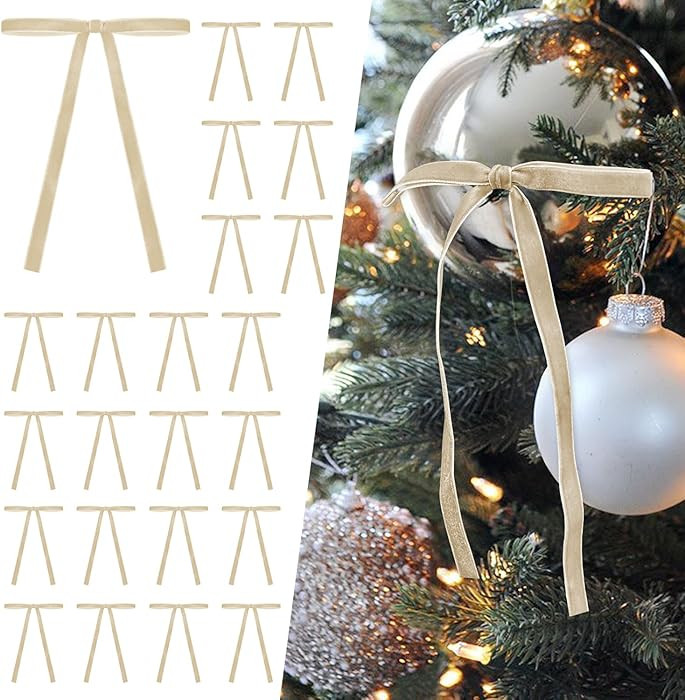 SIMISI RIBBON 24 Pcs Champagne Velvet Christmas Tree Bows Door Garland Decor Vintage Wreath Bow (... | Amazon (US)