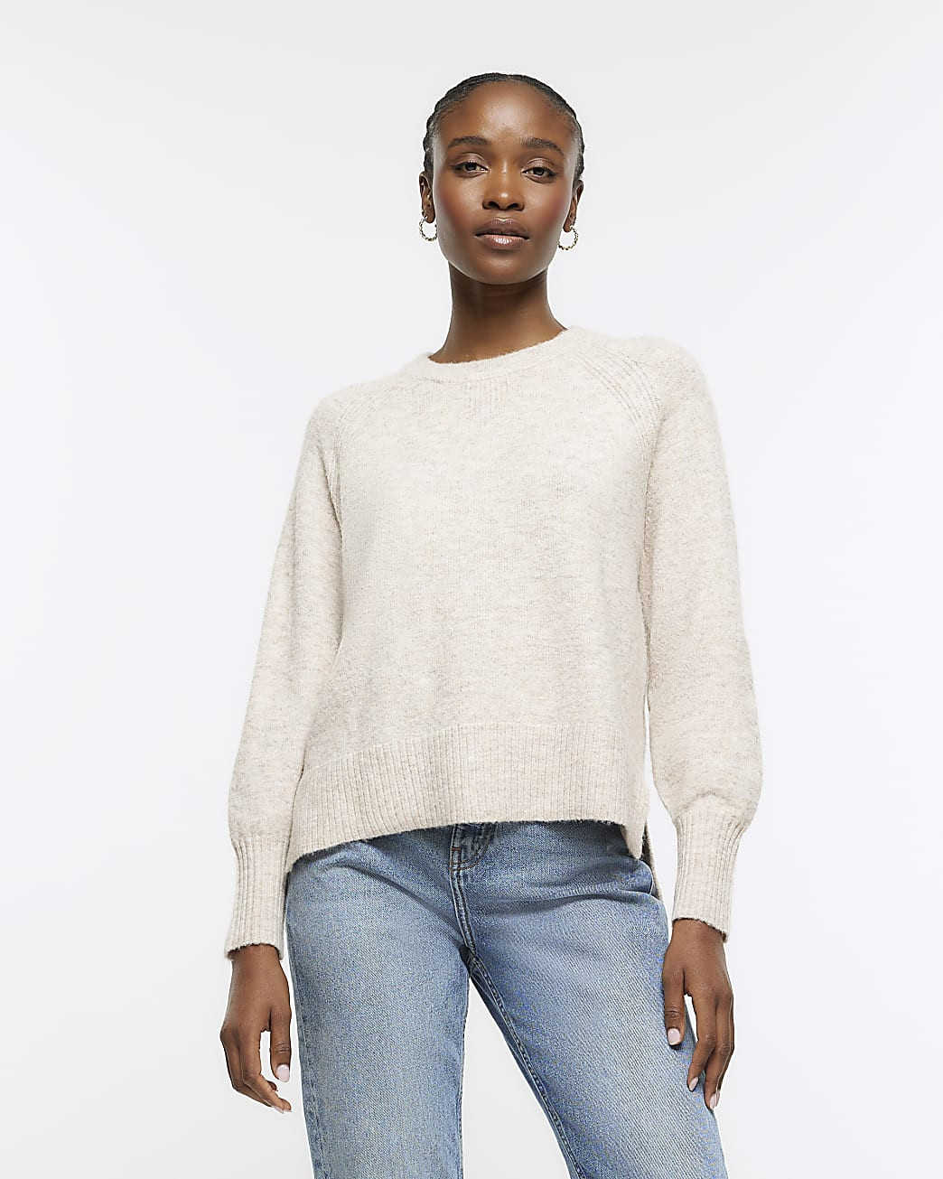 Beige knitted jumper | River Island (US)
