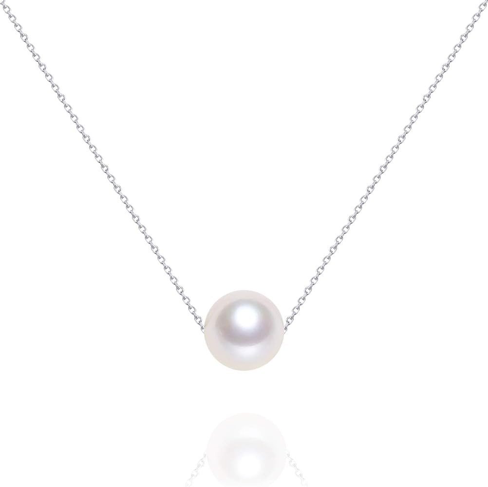 AAAA Single Floating Pearl Necklace Sterling Silver Freshwater Cultured Pearl Pendant Necklace fo... | Amazon (US)