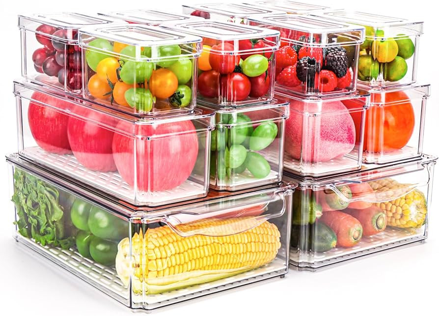 14 Pack Fridge Organizer, Stackable BPA-Free Refrigerator Organizer Bins with Lids, Fruit Storage... | Amazon (US)