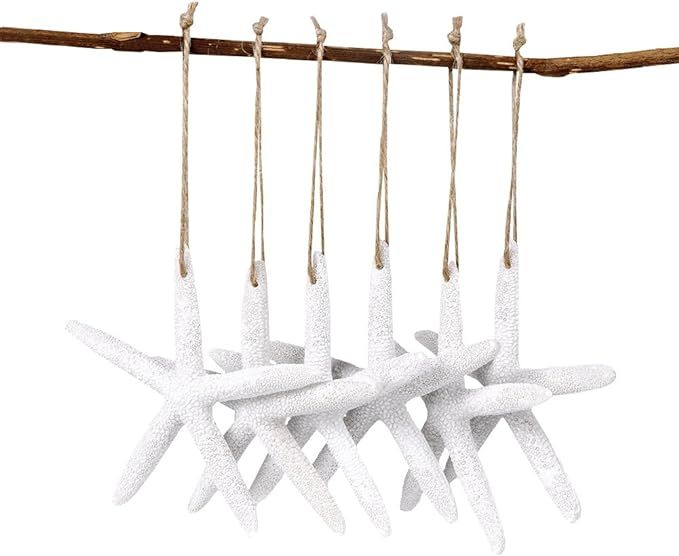 AerWo 20pcs White Artificial Resin Starfish with Rope, Hanging Finger Star Fish DIY Craft Beach W... | Amazon (US)