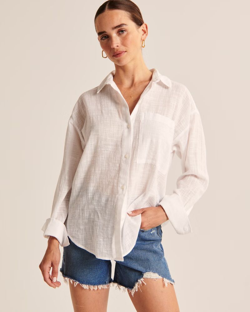 Oversized Sheer Cross Hatch Textured Shirt | Abercrombie & Fitch (US)