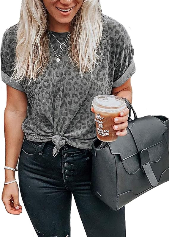 Murimia Women's Leopard Print T-Shirts Casual Cute Tops Basic Short Sleeve Blouses Shirts | Amazon (US)
