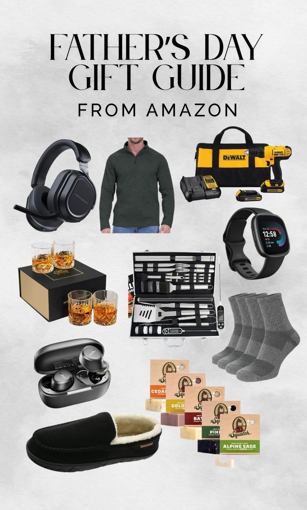 Father's Day Gift Guide | Gifts for Him | Gaming Headphones | Drill Set | Grill Set | Apple Watch | Whiskey Glasses | Quarter Zip Sweater | Mens Slippers | 

#LTKGiftGuide #LTKMens #LTKHome