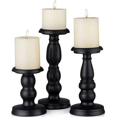 HIDAWN Pillar Candle Holder, 3 Pack Metal Black Retro Candle Stick Holders for Firplace Table Centerpiece Wedding Decoration | Walmart (US)