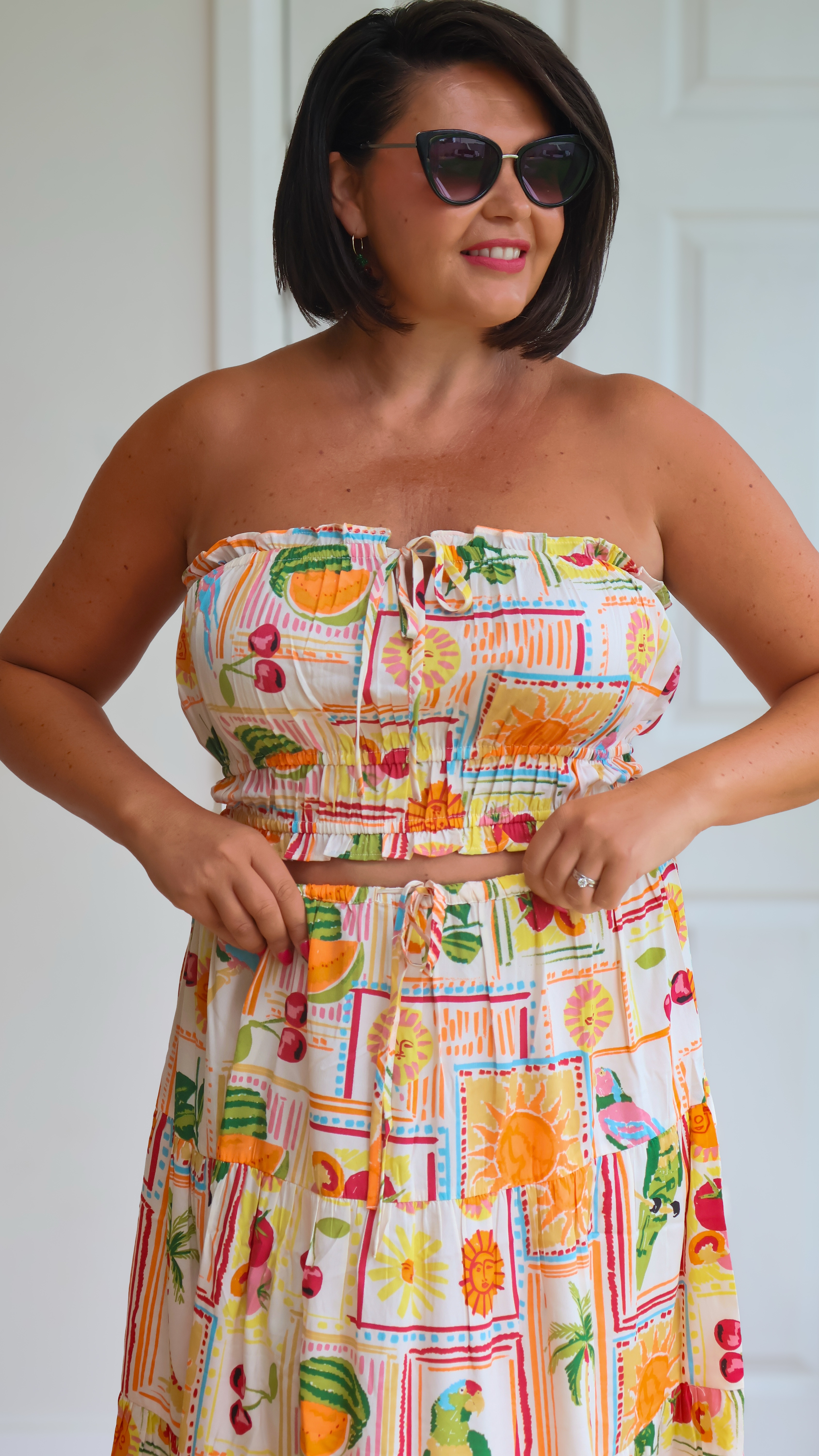 Bit out of my comfort zone with this two piece co ord.  years ago I wouldn’t of even hesitated to wear it, but showing my middle now doesn’t exactly set my world on fire anymore 😂

But I thought I would give it ago, my verdict! I like it, I probably wouldn’t wear it out and about but I would wear it to the beach or use as a pool side cover up! 

It’s a super happy print that just screams summer, if you like a co ord and are confident to wear showing a bit of your tummy then I say Go for it! 

#LTKmidsize #LTKuk #LTKsummer