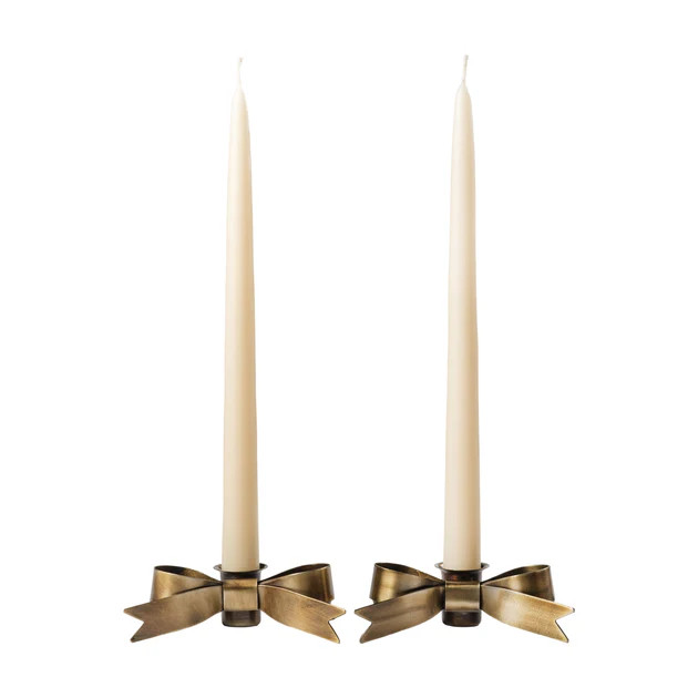 Petite Brass Bow Taper Candle Holder - Set of 2 | Cailini Coastal