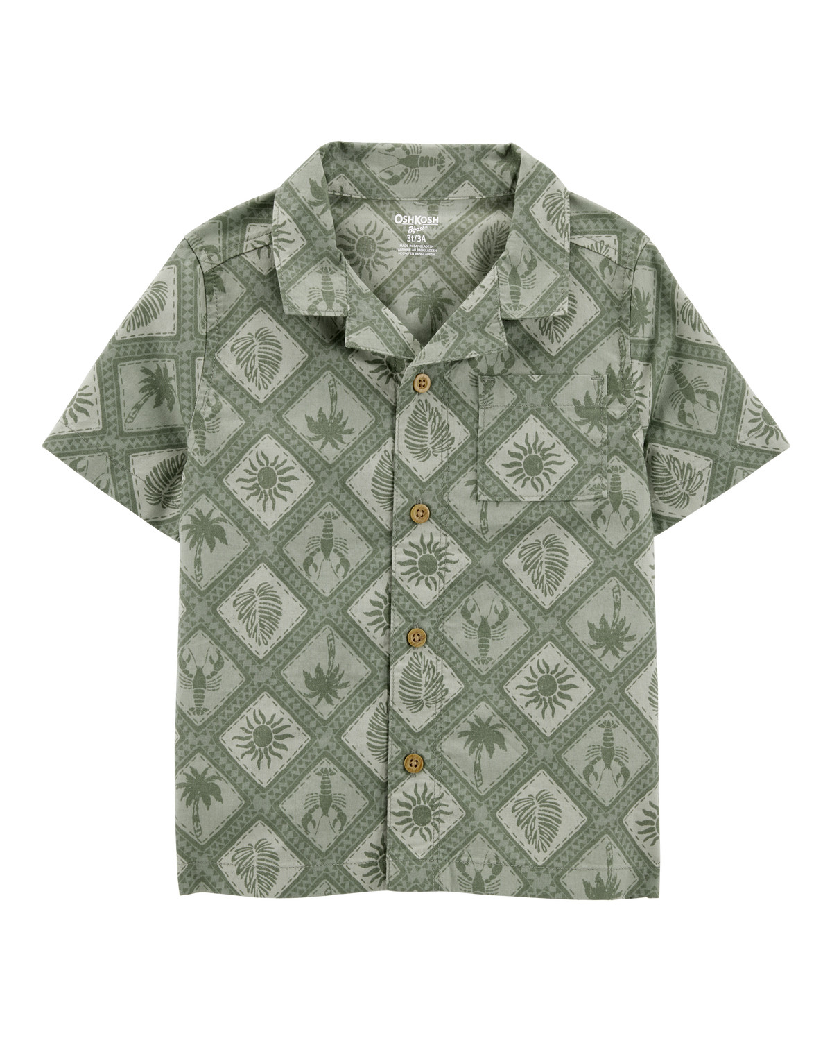 Toddler Tile Print Button-Down Shirt - Green - OshKosh | Carter's | Carter's Inc