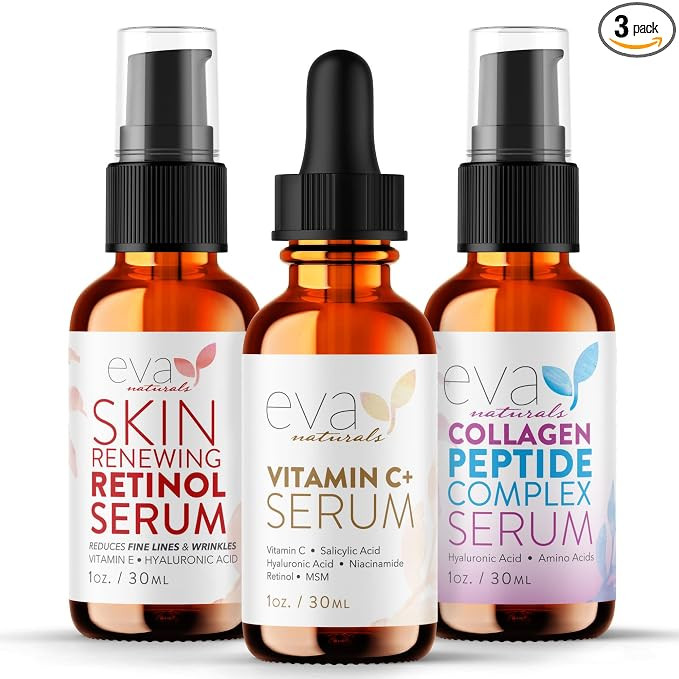 Eva Naturals Trifecta Face Serum Set – Retinol, Vitamin C & Peptides with Hyaluronic Acid & Nia... | Amazon (US)