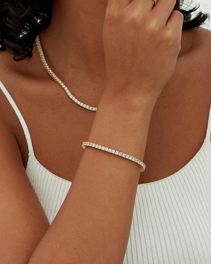 PAVOI 14K Gold Plated Cubic Zirconia Classic Tennis Bracelet | Elegant Bracelets for Women | Amazon (UK)
