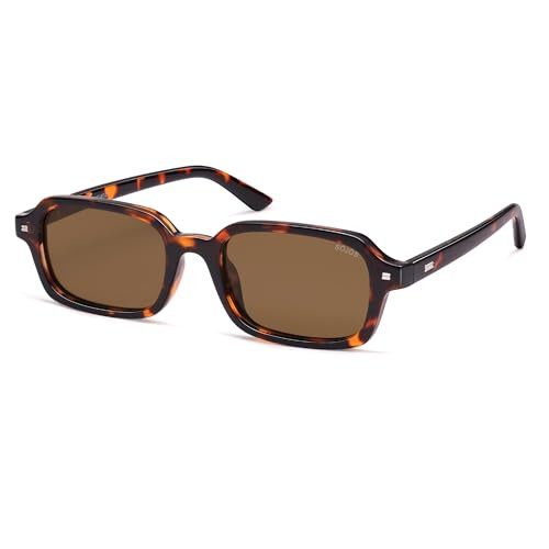 SOJOS Trendy Rectangle Polarized Sunglasses Womens Mens, Small Retro Fashion Thin Slim Square Sunnies SJ2610, Dark Brown Tortoise/Cold Brown | Amazon (US)