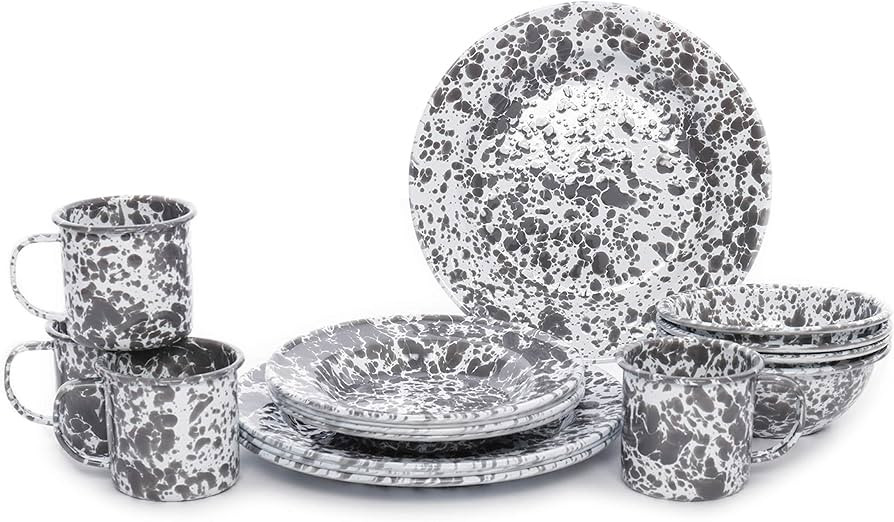 Enamelware Starter Set, 16 piece, Grey/White Splatter | Amazon (US)
