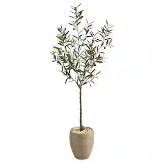 Nearly Natural 5.5ft. Olive Artificial Tree in Sand Colored Planter T2553 - The Home Depot | The Home Depot