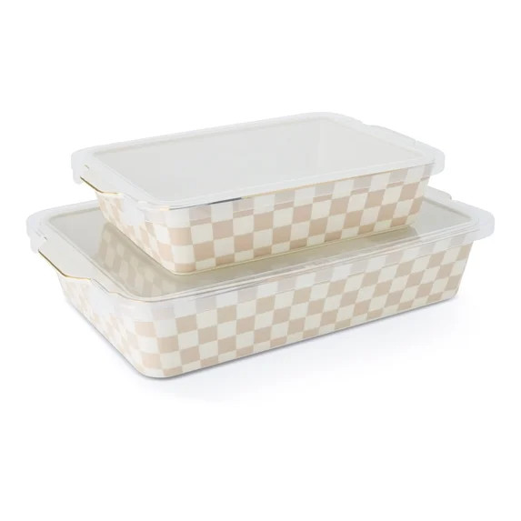 Thyme & Table 4-Piece Checkered Ceramic Casserole Dish Set with Lids, Tan | Walmart (US)