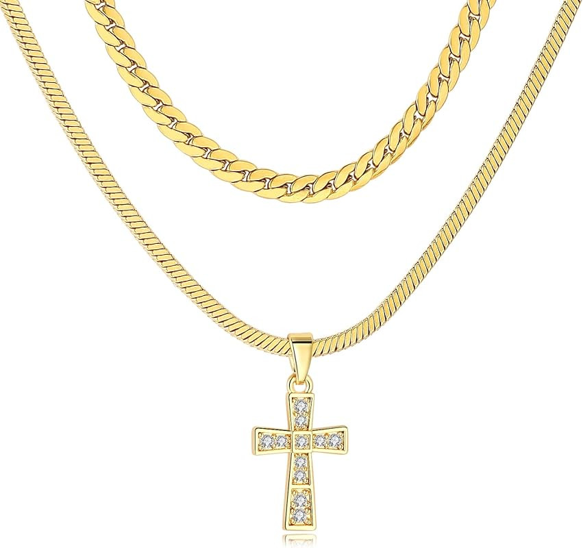 YIKOXI Double Dainty Cross Gold Necklaces for Women Layered Necklace Small Cross Stackable Faith ... | Amazon (US)