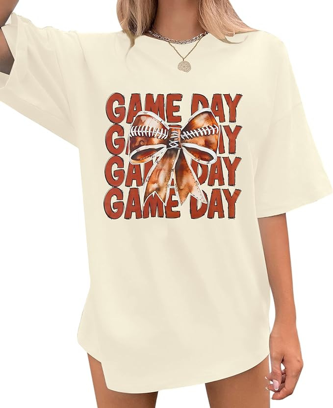 Game Day Shirt Women Oversized Football Bow Shirt Football Mom Shirt Cute Football Coquette Bow G... | Amazon (US)