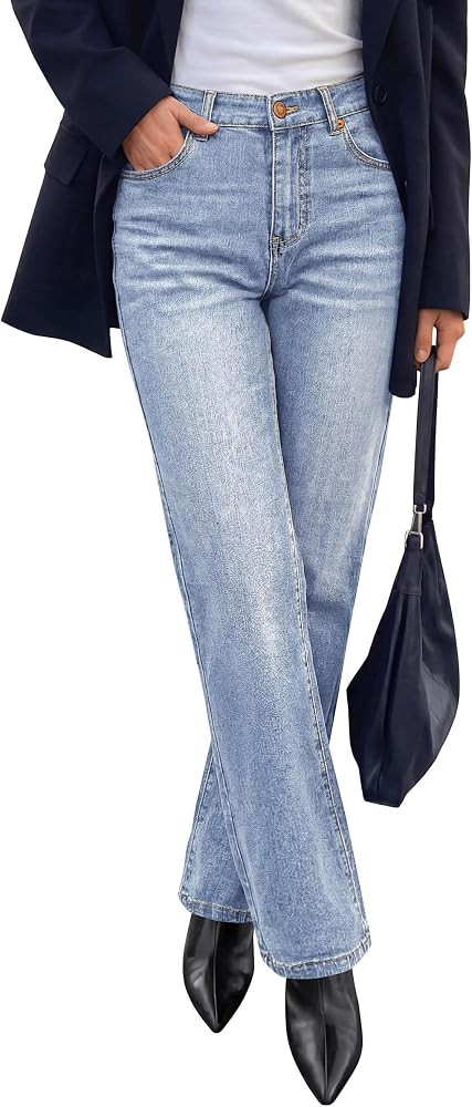 PRETTYGARDEN Womens Jeans Straight Leg Stretchy High Waist | Amazon (US)
