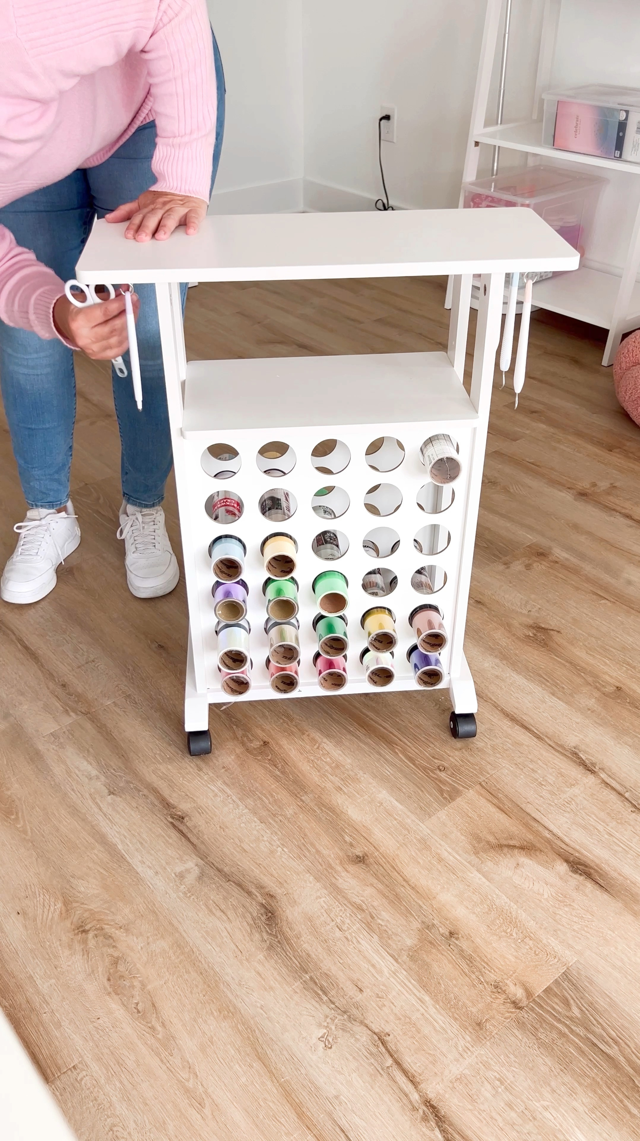 I apologize for the shaky camera in the entire video.

Are you struggling to keep your craft room tidy?
Get 30% off on this craft table that works perfectly with Cricut machines.

This table is the solution. It’s compact and has a simple design that neatly stores all your craft supplies. It’s a table with wheels that can hold vinyl, hang your tools, and even fit your Cricut Maker. It’s great for anyone who needs to tidy up their workspace.

Don’t miss out on this deal to upgrade your workspace and make crafting easier than ever!

#LTKhome