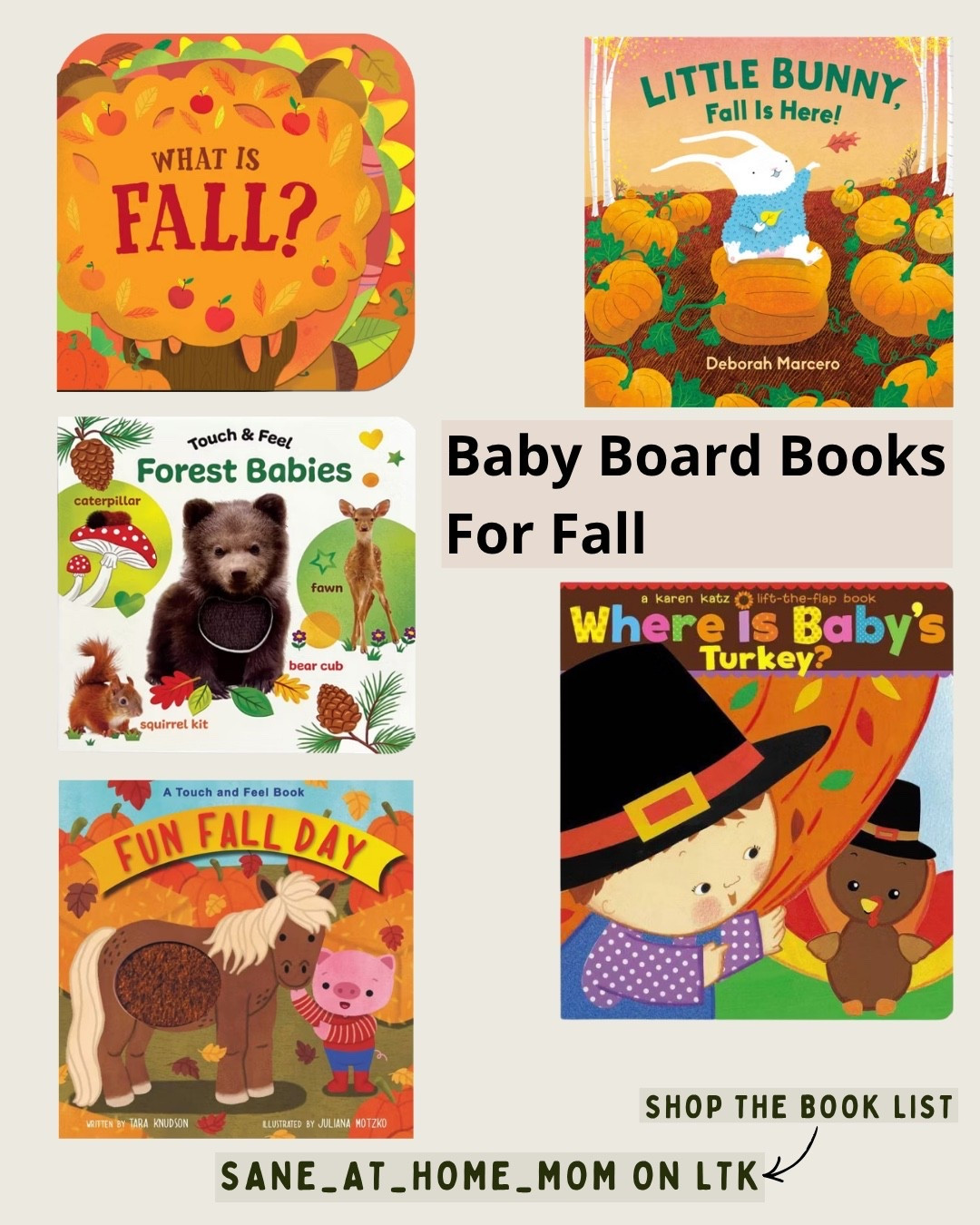 A few sweet fall board books for babies and toddlers 🍂📚🤎

I love having seasonal books for little ones that they can actually touch, explore, and enjoy over and over again. These fall baby books and toddler board books are filled with pumpkins, autumn leaves, woodland animals, Thanksgiving, and all those cozy little details that make fall so special.

From touch-and-feel books to lift-the-flap favorites, these are perfect for fall reading with babies and toddlers, quiet time, story time, or adding a few seasonal books to your little one’s bookshelf.

I linked all of these fall board books on my LTK! 🍁 Tap over to shop the full book list and find some cozy autumn reading favorites for your baby or toddler.

#FallBooksForBabies #BabyBoardBooks #ToddlerBooks #FallReading #KidsBooks

#LTKcanada #LTKfall #LTKkids