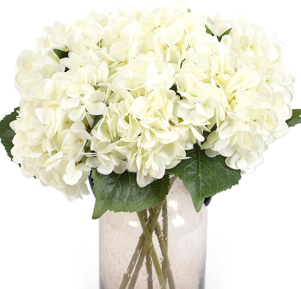 Kimura's Cabin 6 Pcs White Hydrangea Flowers Bouquets Silk Hydrangea Flowers with Stems Faux Hydr... | Amazon (US)