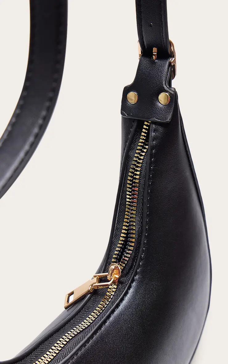 Black Curved PU Shoulder Bag | PrettyLittleThing UK