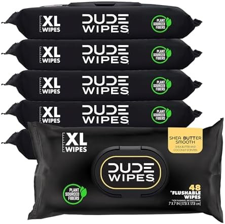 DUDE Wipes - Flushable Wipes - 6 Pack, 288 Count - Shea BUTTer Smooth - Extra-Large - Vitamin-E &... | Amazon (US)