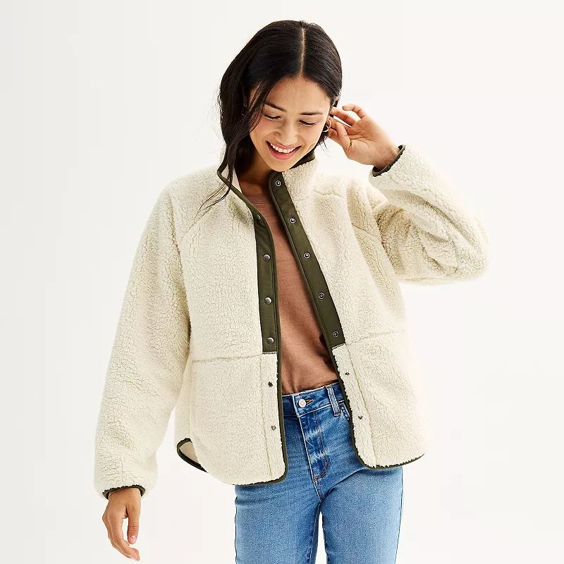 Women's Sonoma Goods For Life® Snap Through High Pile Fleece Jacket | Kohl's